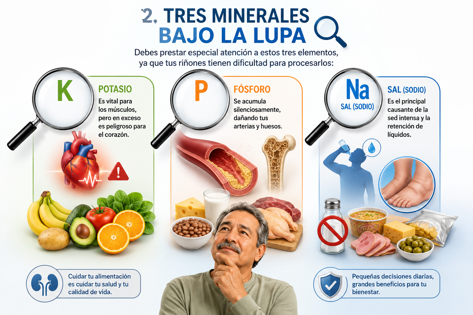Alimentos ricos en potasio, fósforo y sal que debes controlar